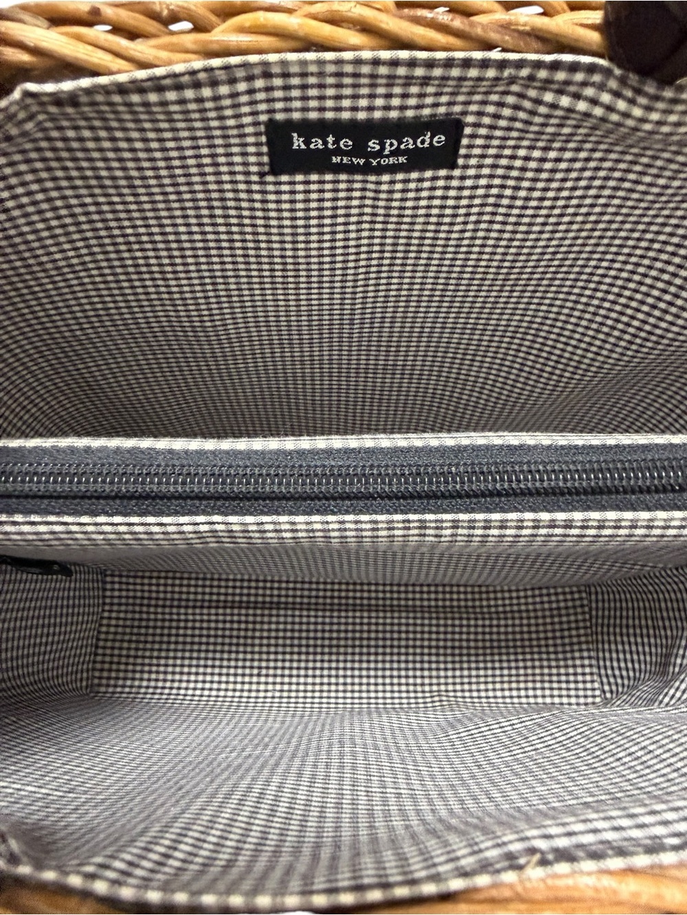 Kate Spade Wicker Tan/Brown Woven Satchel Handbag - Picture 6 of 9